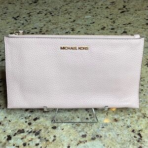 Michael Kors Jet Set Large Pink Leather Zip Clutch Wristlet - EUC